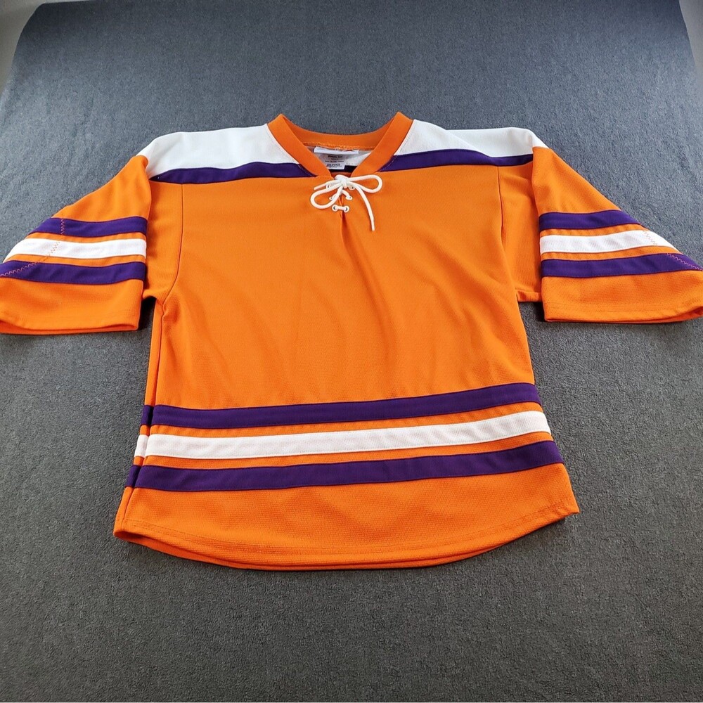 AK Athletic Knit Goalie Hockey Jersey Orange/Purple White Youth Size XL